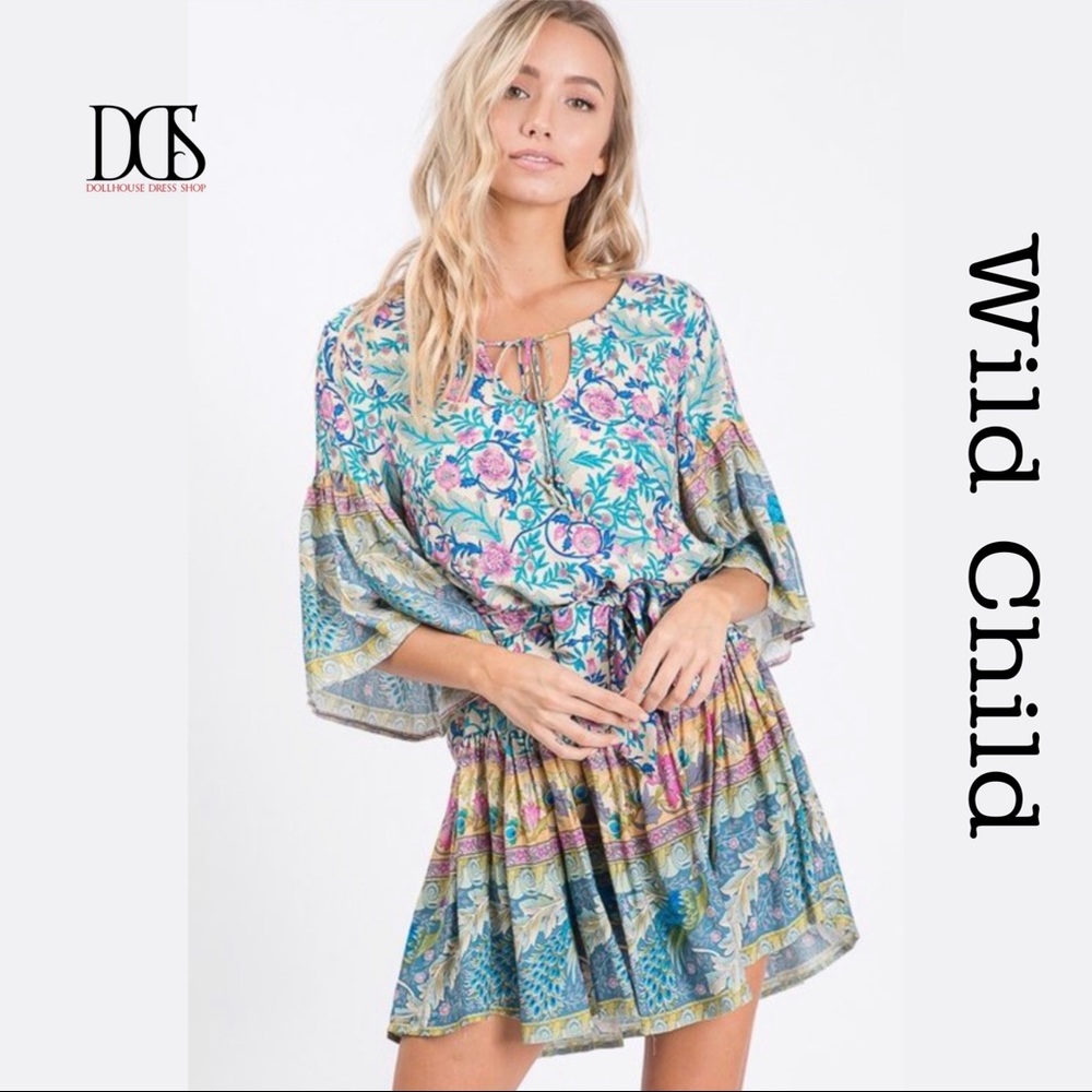 🆕 Wild Child - Boho Style Peacock Mini Dress